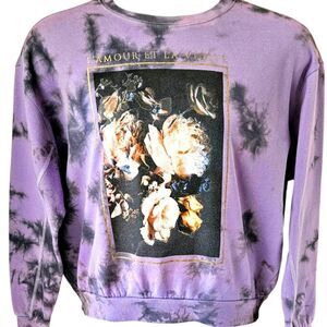 MIGHTY FINE Women's Oversized Tie Dye Cropped Floral Pullover Sweatshirt